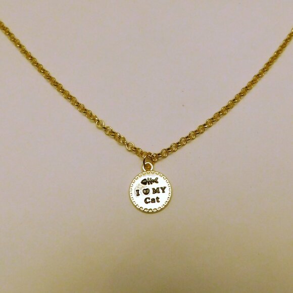 "I Heart My Cat" Pet Lover's Charm Necklace, Minimalist, Gift For Her, Unisex - Picture 2 of 4